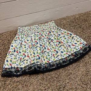 Bird Print Skirt with Black Lace